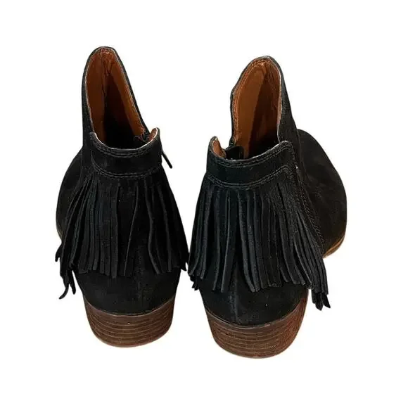 Lucky Brand Black Suede Fringe Ankle Boots Women’s Size 7 Western Boho Booties - Picture 5 of 9